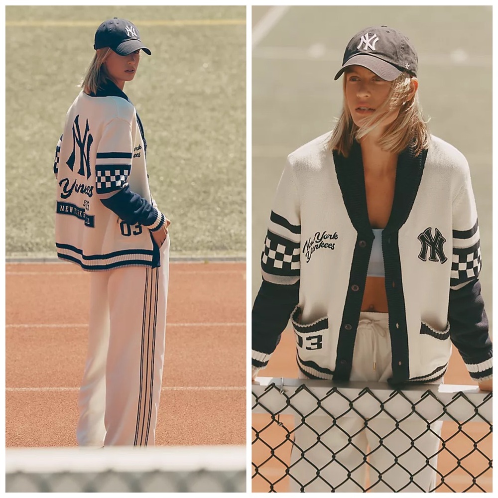 Anthropologie The Wild Collective NY Yankees MLB‎ Cotton Cardigan Sweater XL